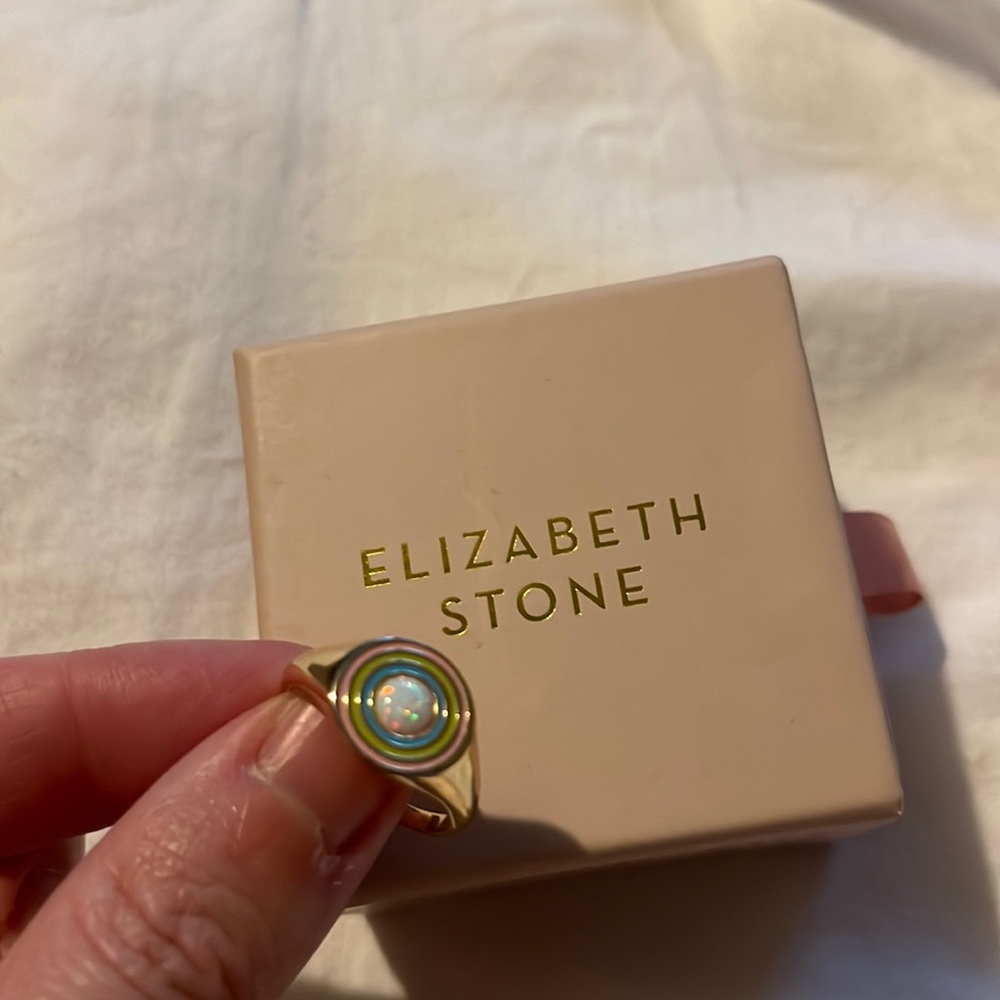 Elizabeth Stone Rainbow Signet Ring - Moonstone